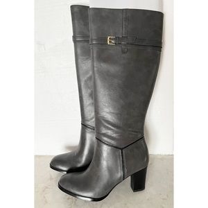 Naturalizer N5 Comfort Grey Leather Knee High Heel Boots 5.5/6 New